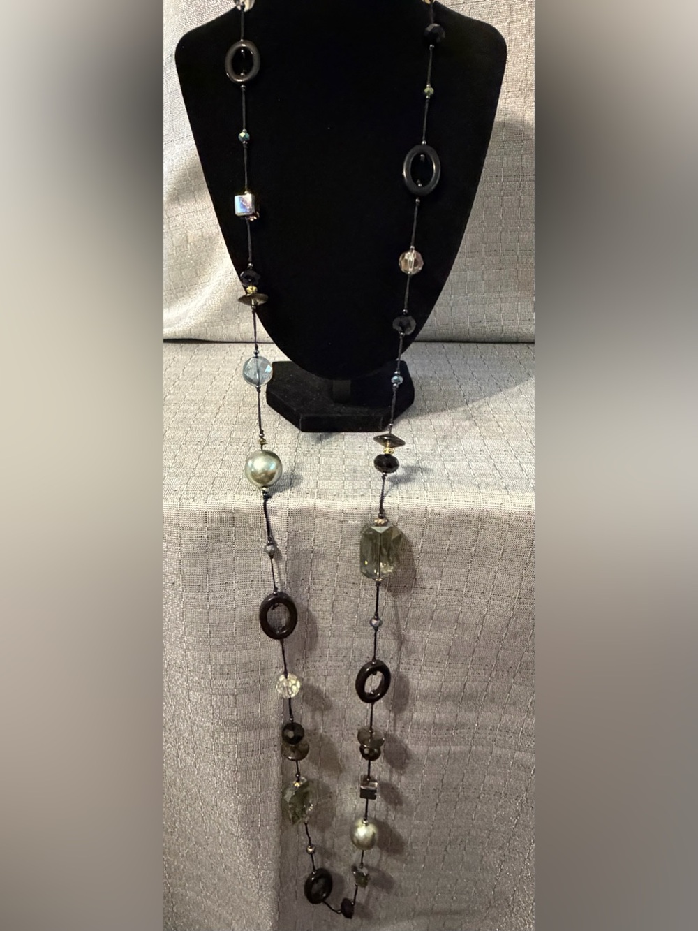Premier Designs Long Black and Gray Beaded Statement Necklace - Women Jewelry